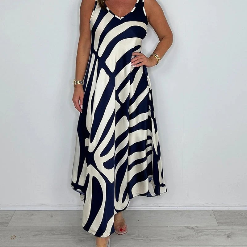 Irregular Print Sleeveless Pocket Dress