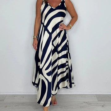 Irregular Print Sleeveless Pocket Dress