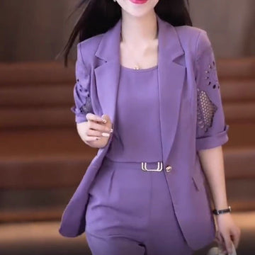 Woman's Fashionable And Slim Blazer 3-piece Suit Set