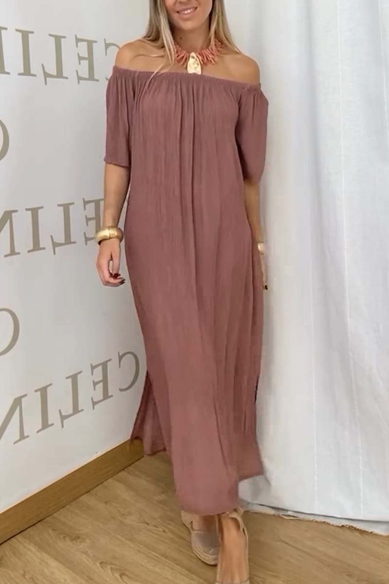 Women's Casual Off-Shoulder Solid Color Slit Dress
