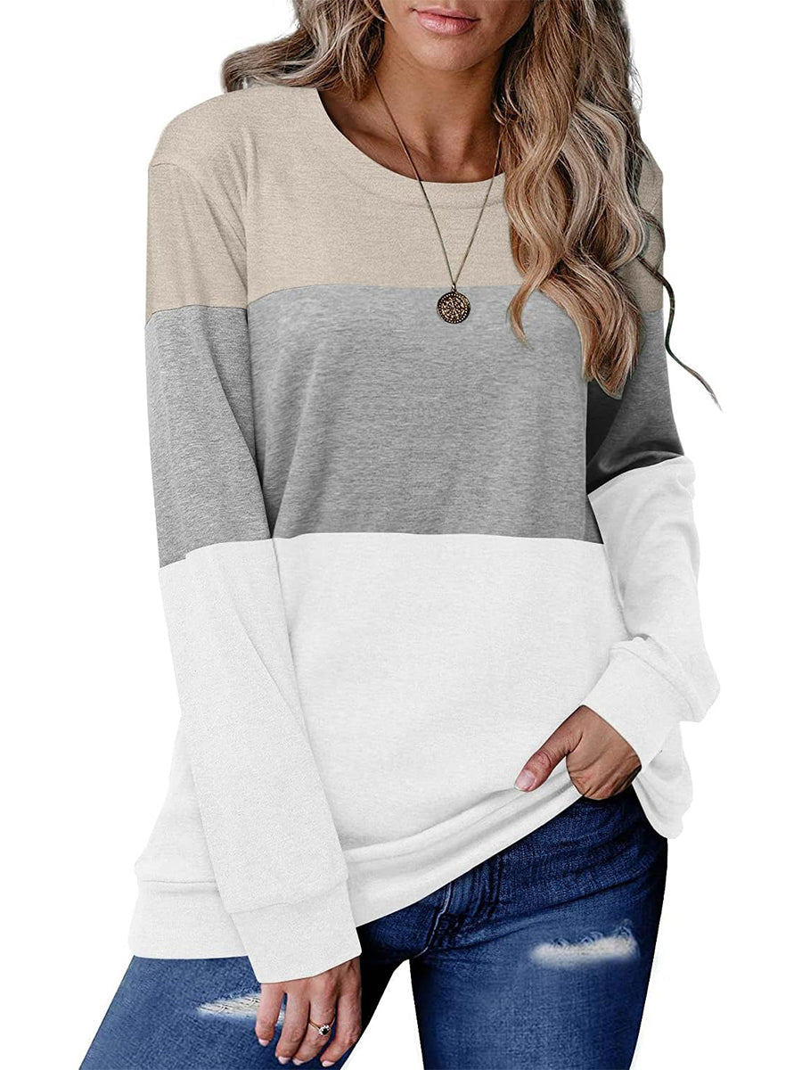 Women's Colorblock Striped Long Sleeve Casual Sweatshirt Tops
