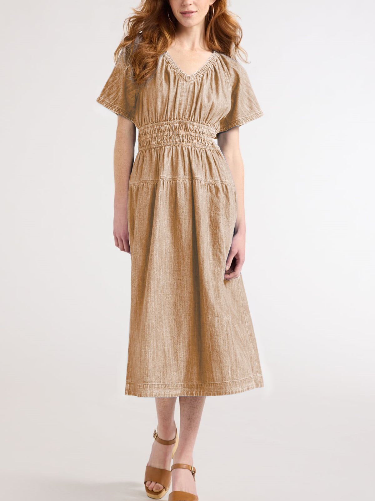 Women's Denim Lightweight Tiered Midi Dress