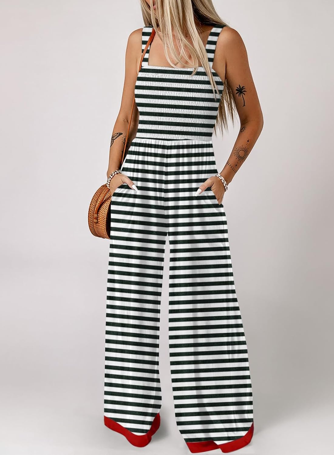 Women's Casual Square Neck Sleeveless Wide Leg Pant Jumpsuits