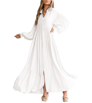 Women's Casual Long Sleeve Button Down Shirt Dress