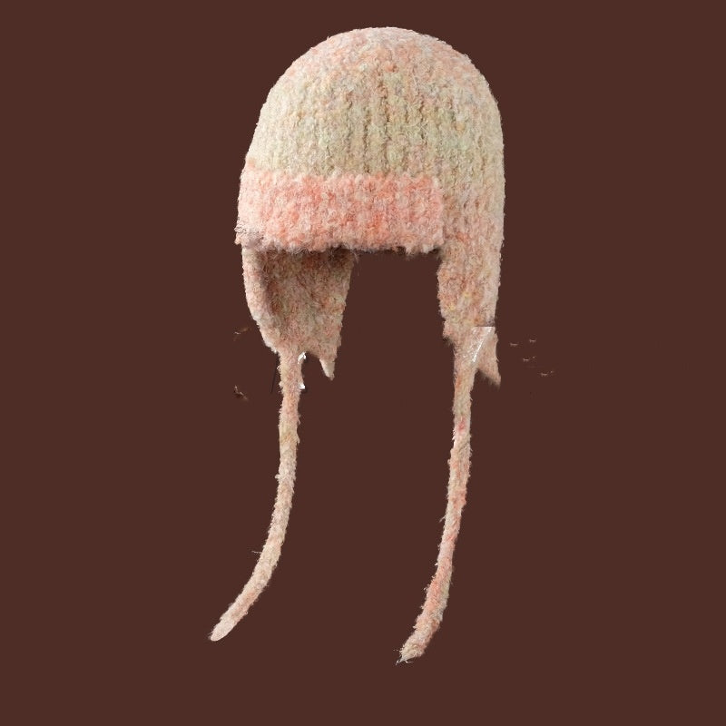 Knitted Lace-up Earmuffs Hat Women’s Autumn And Winter Warm Face Small