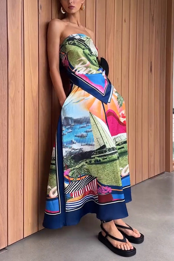 Knotted Scarf Top and Elastic Waist Loose Maxi Skirt Set