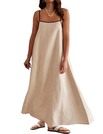 Women Casual Spaghetti Strap Square Neck Maxi Dress