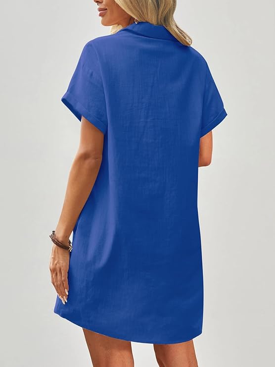 Women's Casual Short Sleeve Linen Dress With Pockets