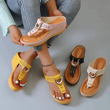 Women's Leather Wedge Slide Sandals
