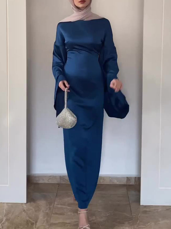 Stylish Solid Color Temperament Flared Sleeve Dress