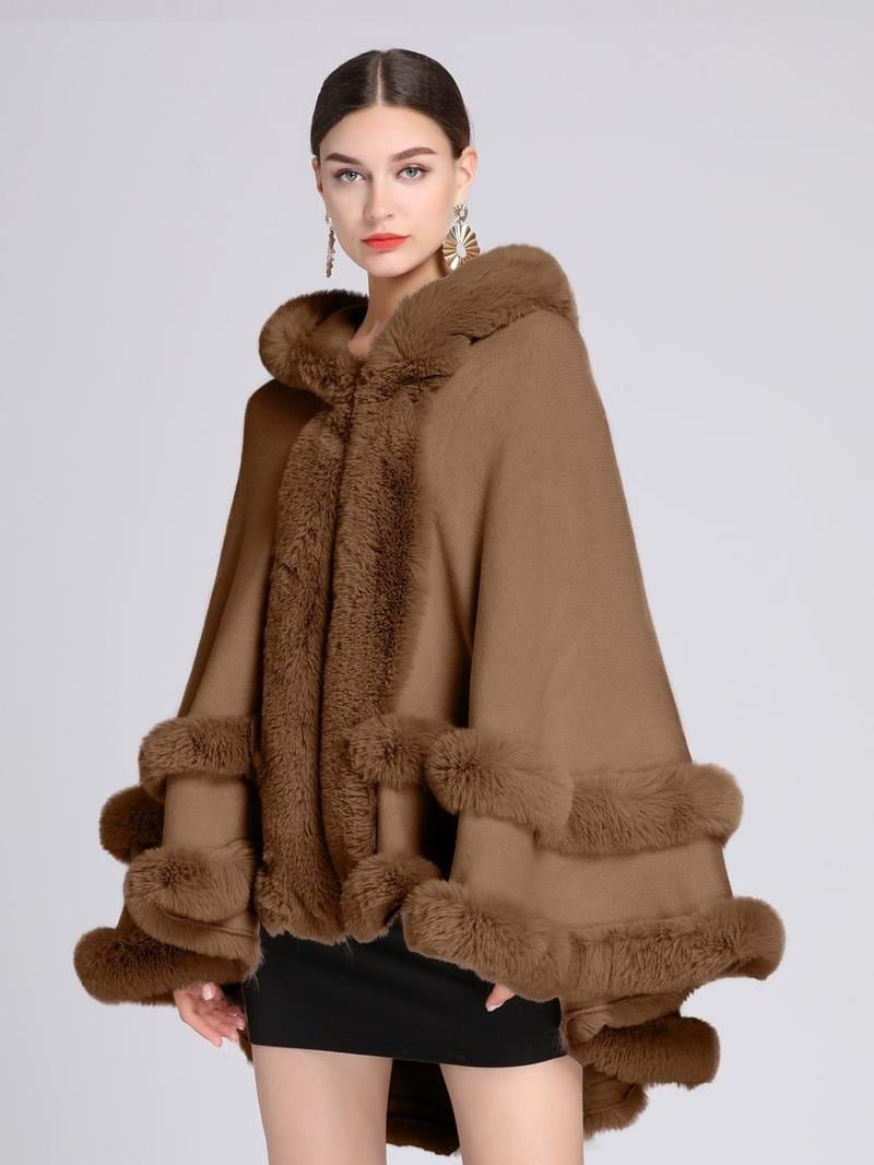 Luxury Faux Fur Hooded Cape Shawl