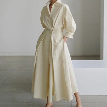 Women's Plain Lapel Shirt Wrap Dress