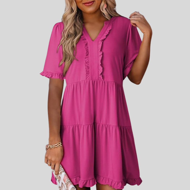 Women's Spring Short Sleeve Casual A-Line Flowing Hem Dress