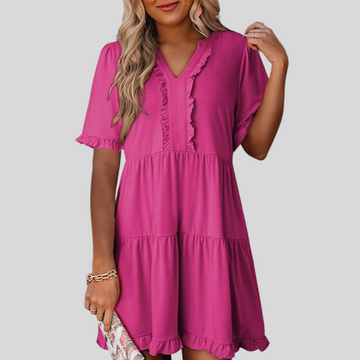 Women's Spring Short Sleeve Casual A-Line Flowing Hem Dress