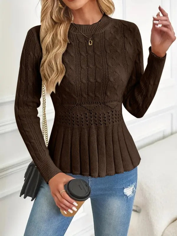 Women's Chunky Knit Crew Neck Long Sleeve Knit Top