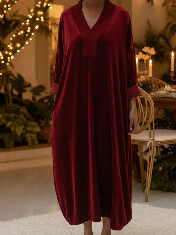 Elegant Christmas Party Loose V-neck Velvet Dress