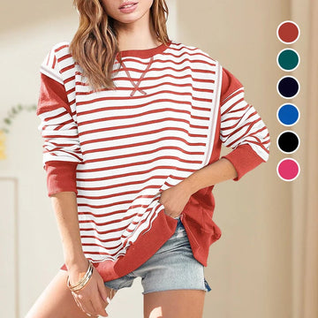 💥Stylish Round Neck Striped Colorblocking Tops