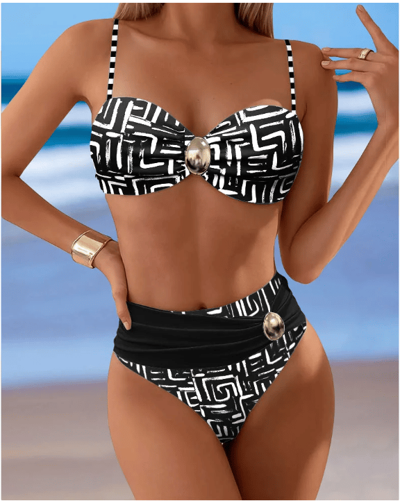 Bikini Sexy Decorative Metal Buttons Pattern