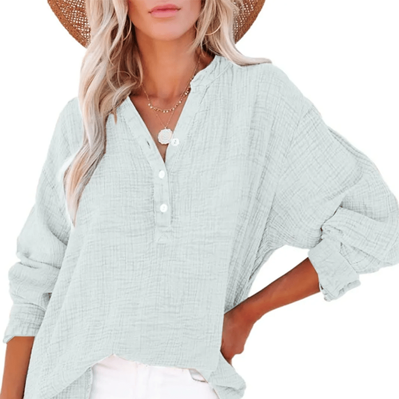Women’s Casual Gauze Button Neck Long Sleeve Blouse