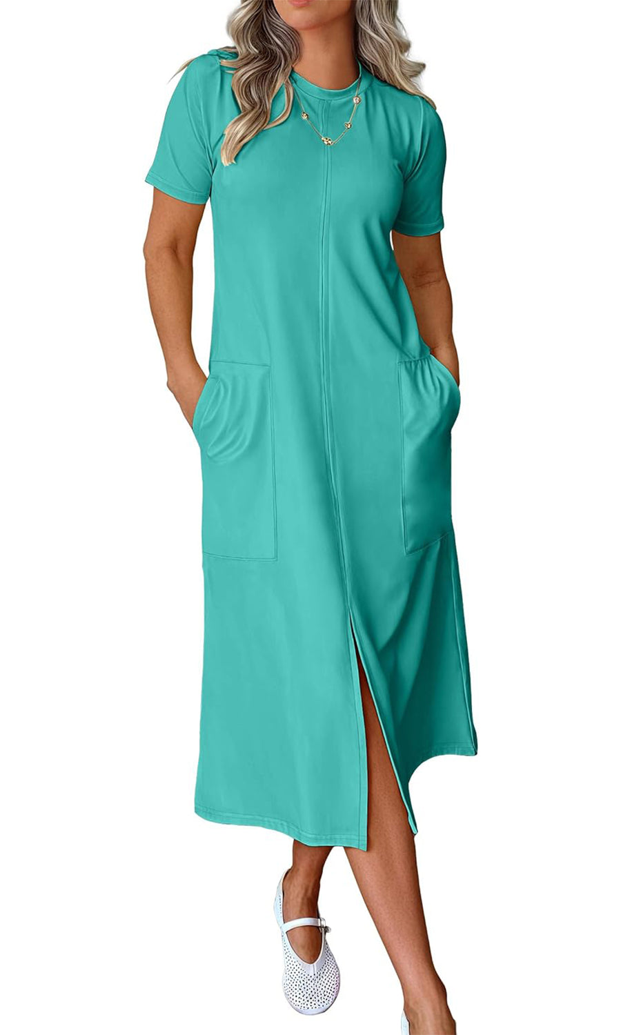 Women's Casual Short Sleeve Crewneck T Shirt Long Dresses