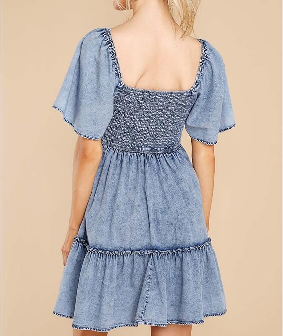 Babydoll Smocked Denim Mini Dress