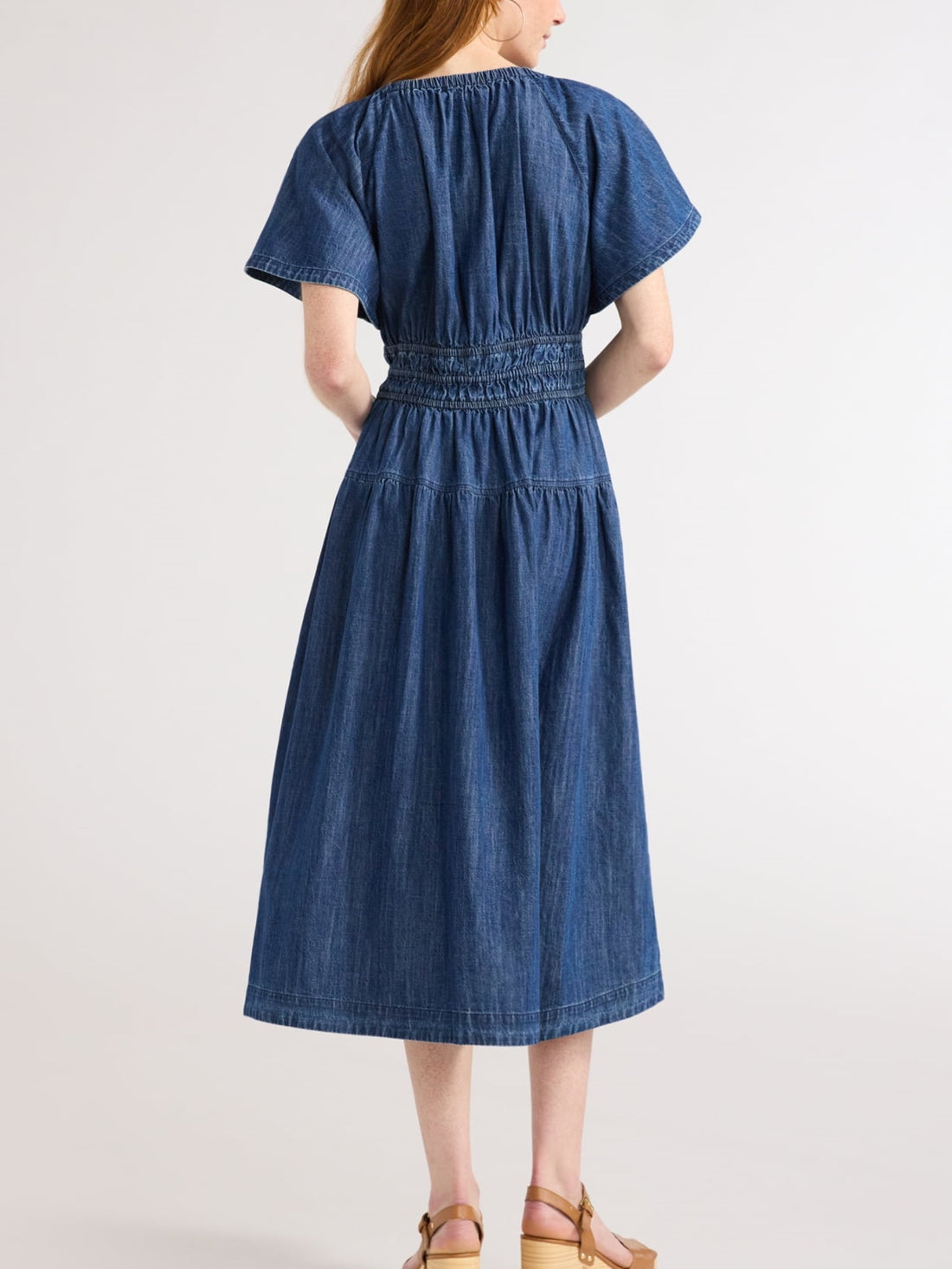 Women's Denim Lightweight Tiered Midi Dress