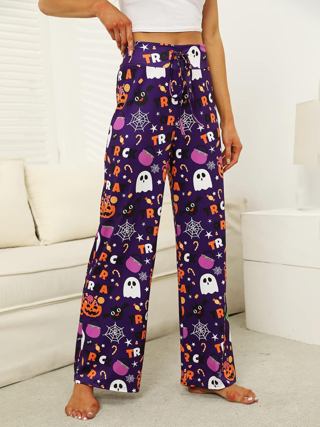 Womens Halloween Pajamas Pants Ladies Pumpkins Ghost Pajama
