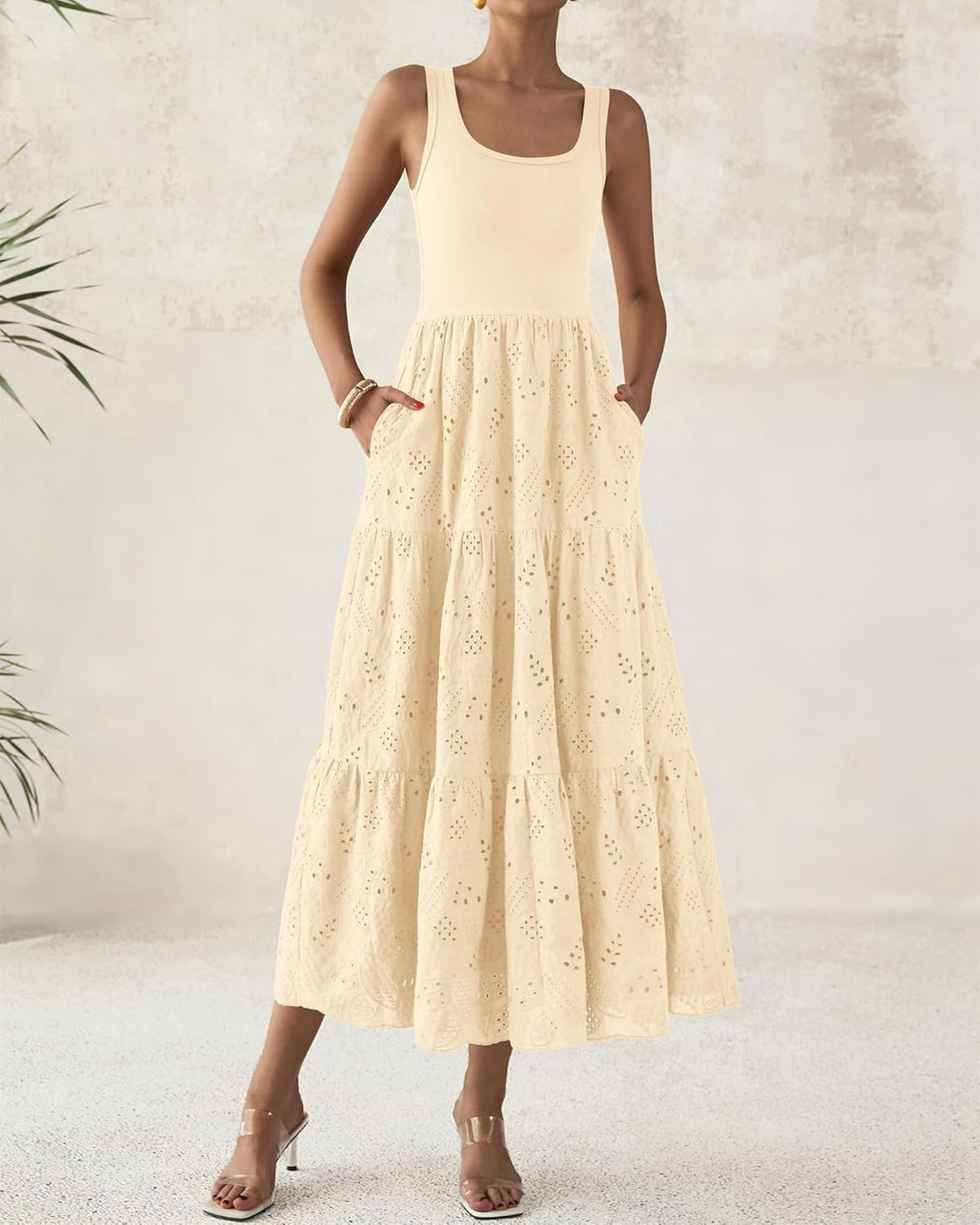 Women  Casual Spring Summer Eyelet Midi Dresses