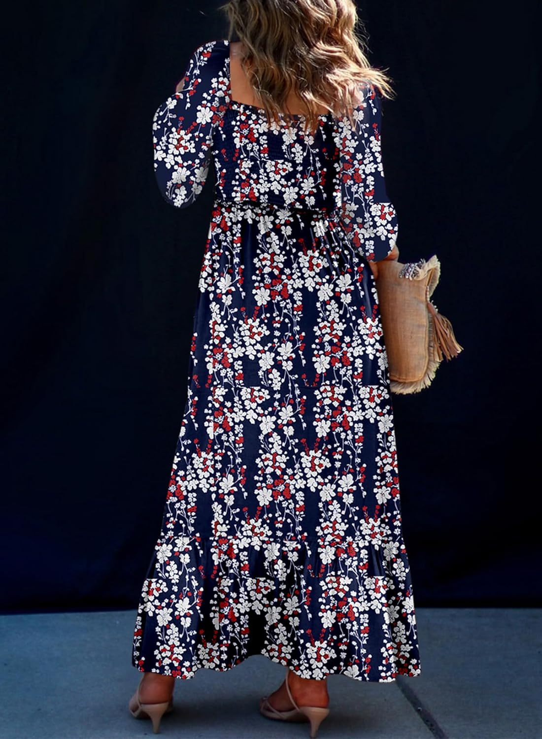 Women's Square Neck Boho Floral Maxi Dress
