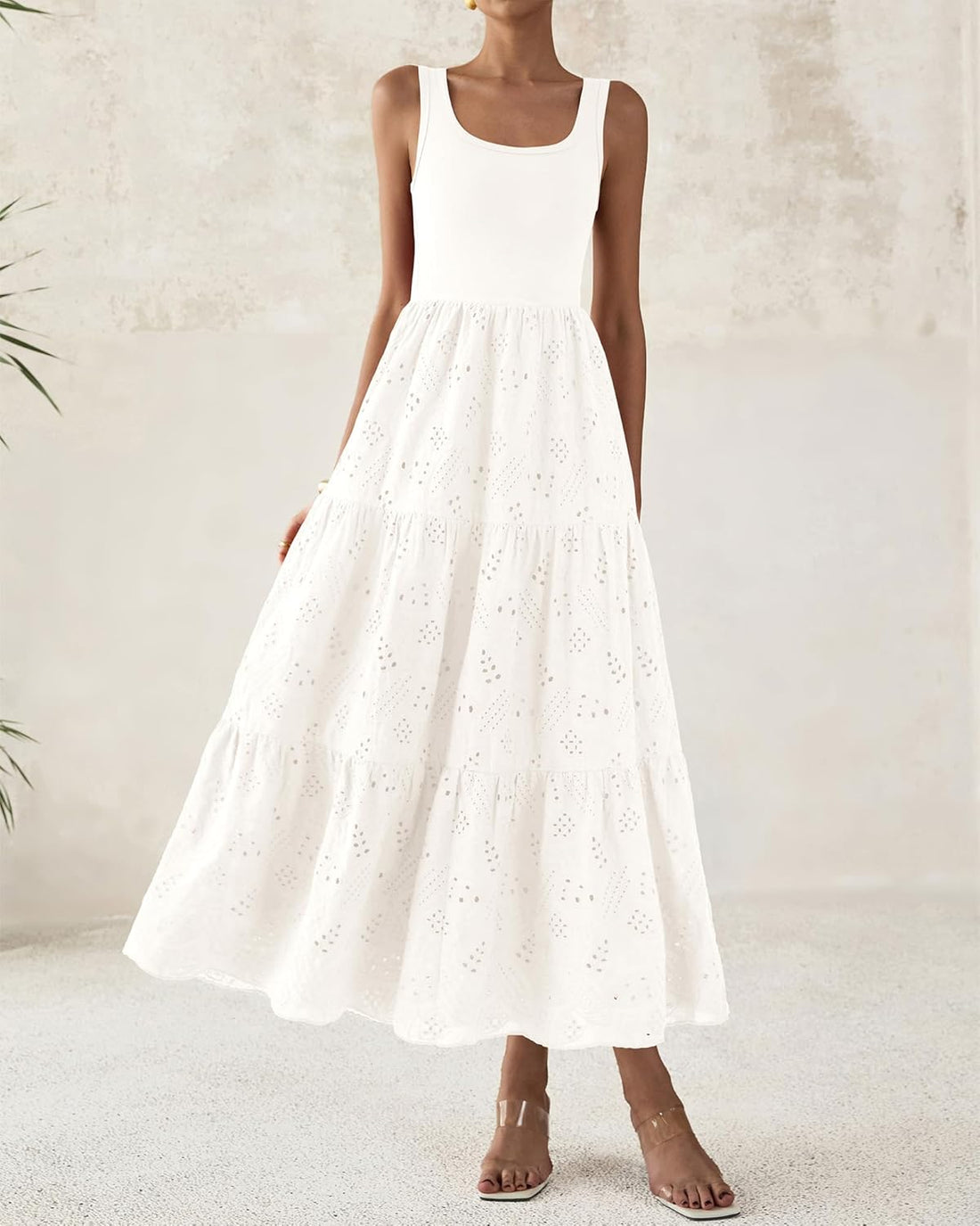 Women's Casual Sleeveless Eyelet Dress with Pockets