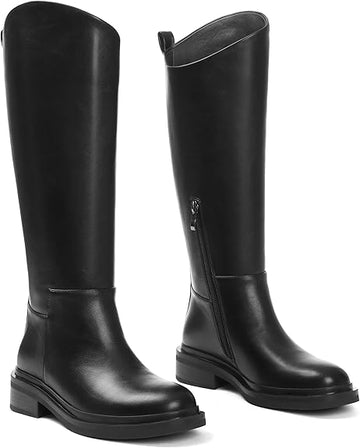 Knee High Boots for Women Round Toe Flat Low Chunky Heel Boot