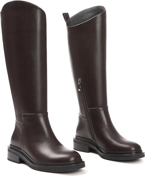 Knee High Boots for Women Round Toe Flat Low Chunky Heel Boot