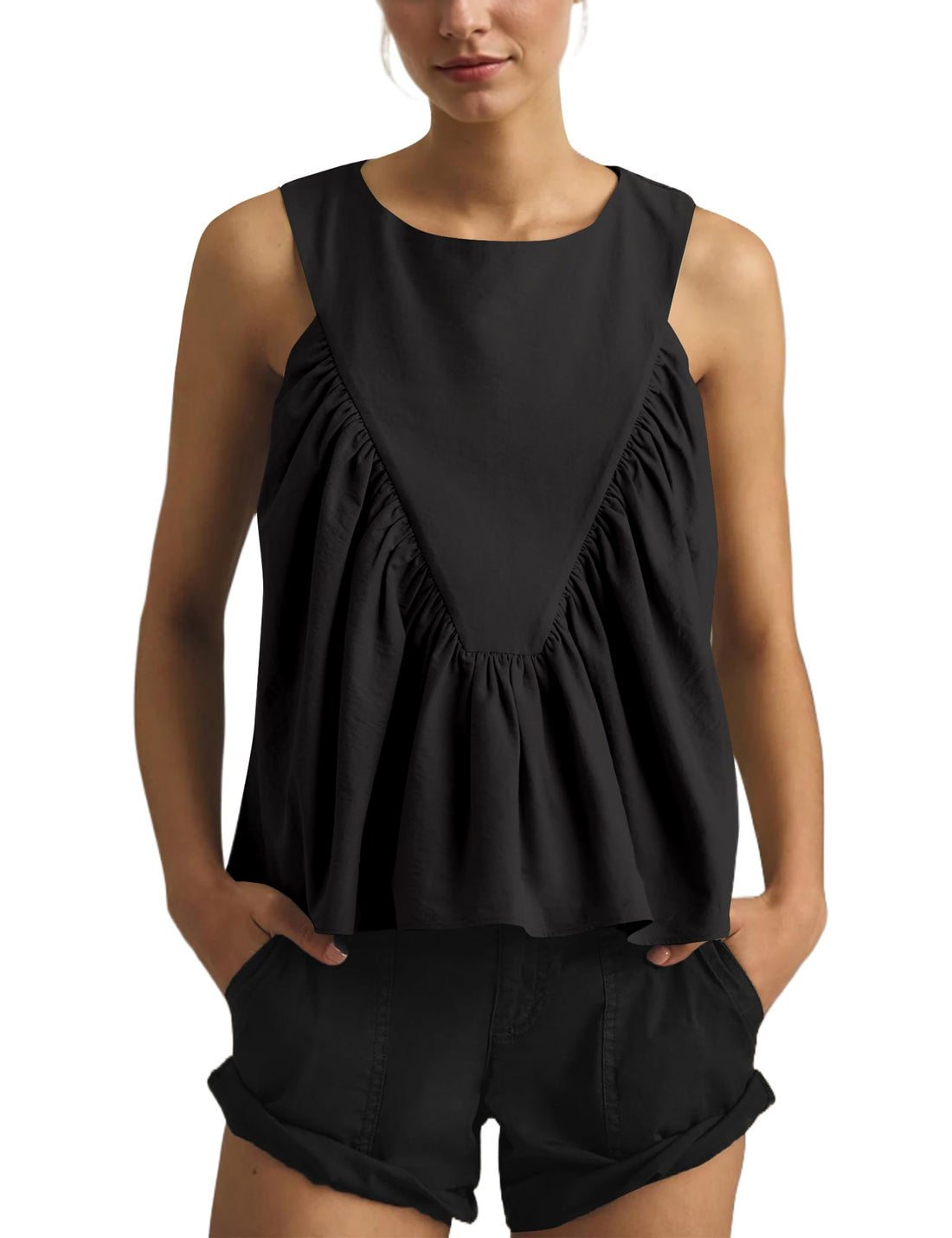 Women's Casual Loose Sleeveless Pleated Tnak Top
