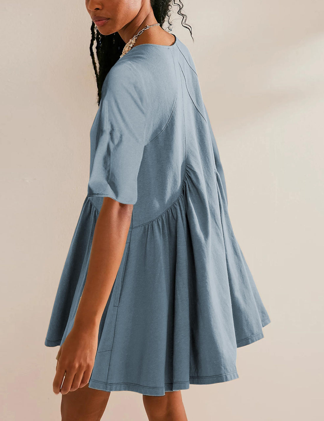 Womens Casual Short Sleeve Swing Sundress with Pocket