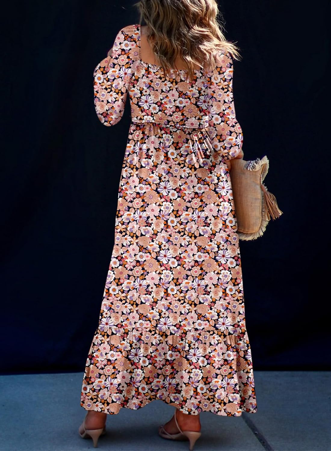 Women's Square Neck Boho Floral Maxi Dress