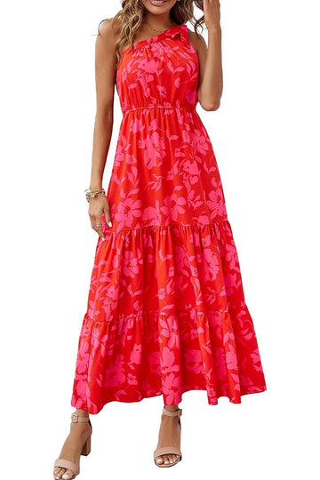 Women's Floral Knotted Off-Shoulder Ruffled Flowing Dress