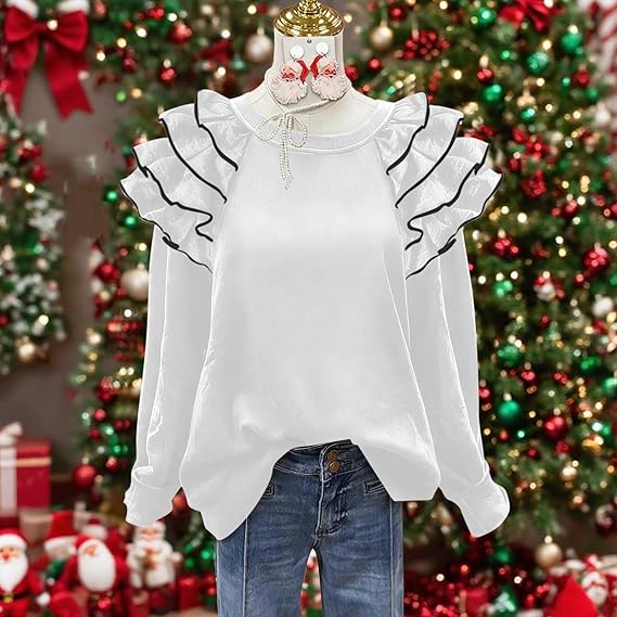 Women's Christmas Sweatshirt with Ruffled Sleeves