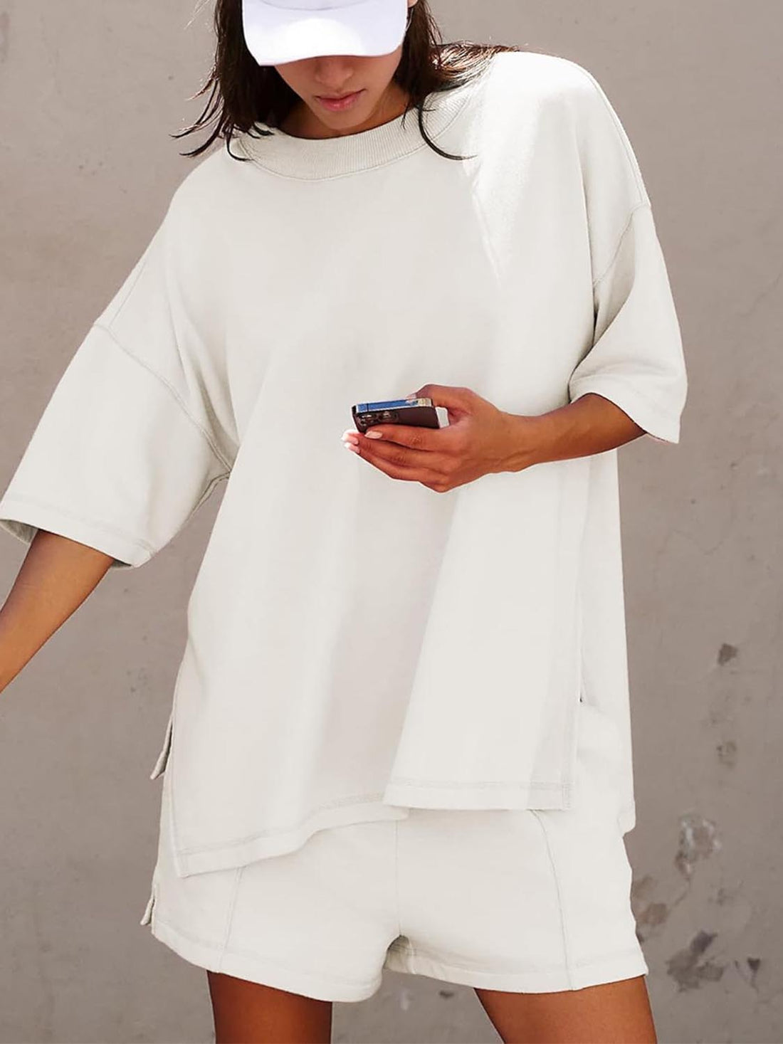 2025 Trendy Casual Solid Color Suit with Slit Top and Shorts