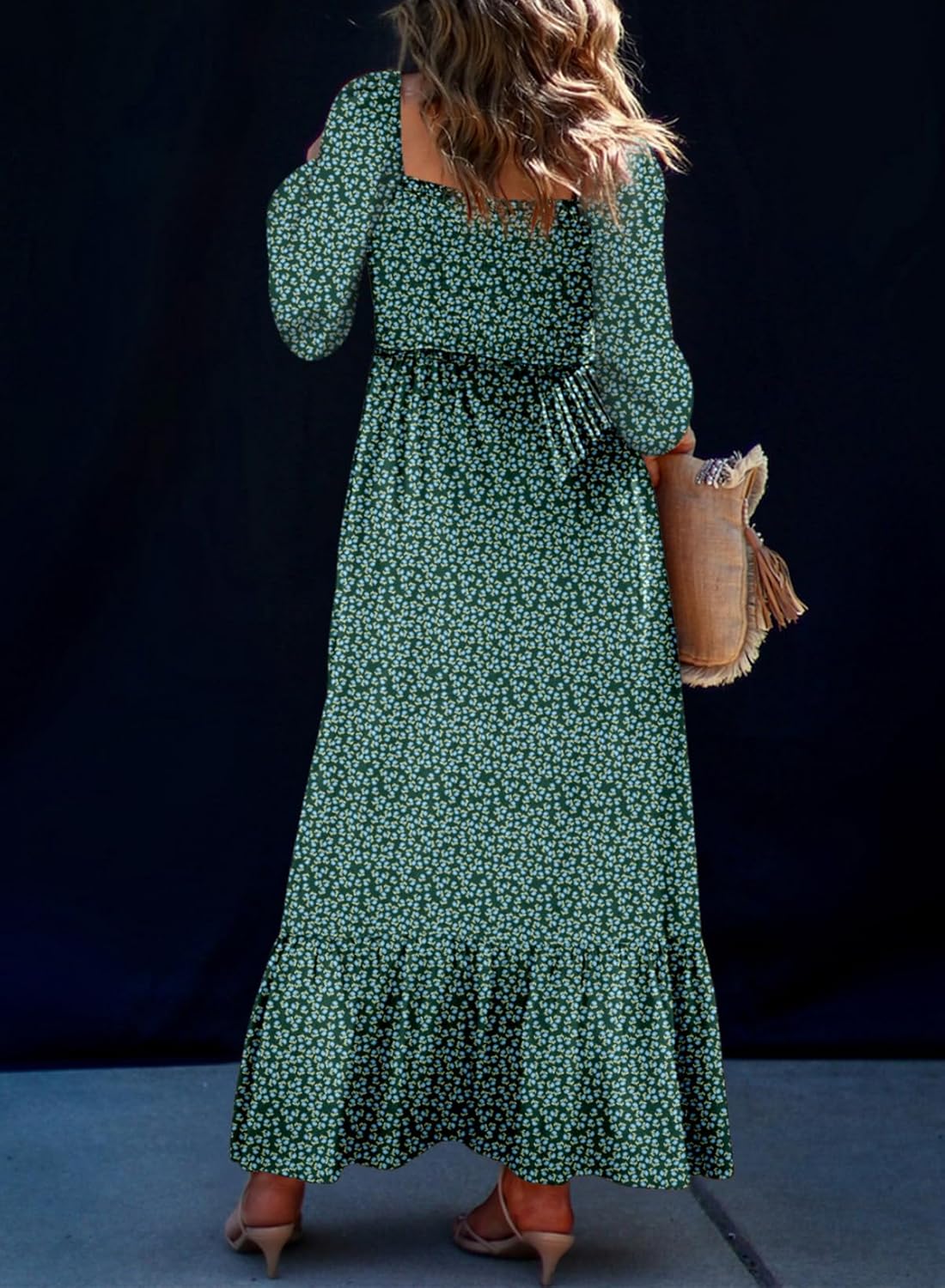 Women's Square Neck Boho Floral Maxi Dress
