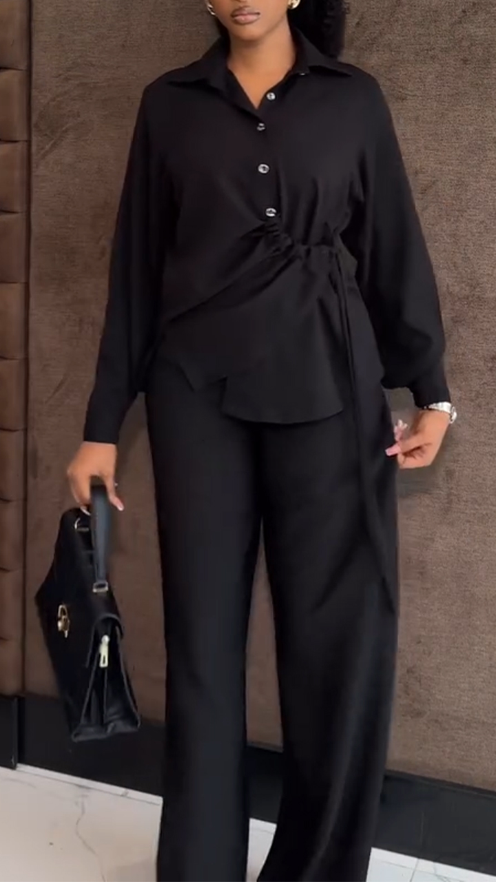 Ladies Lapel Drawstring Waist Design Casual Suit