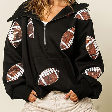 'Glam Kickoff' Football Game Day Long Sleeve Half-Zip Hoodie