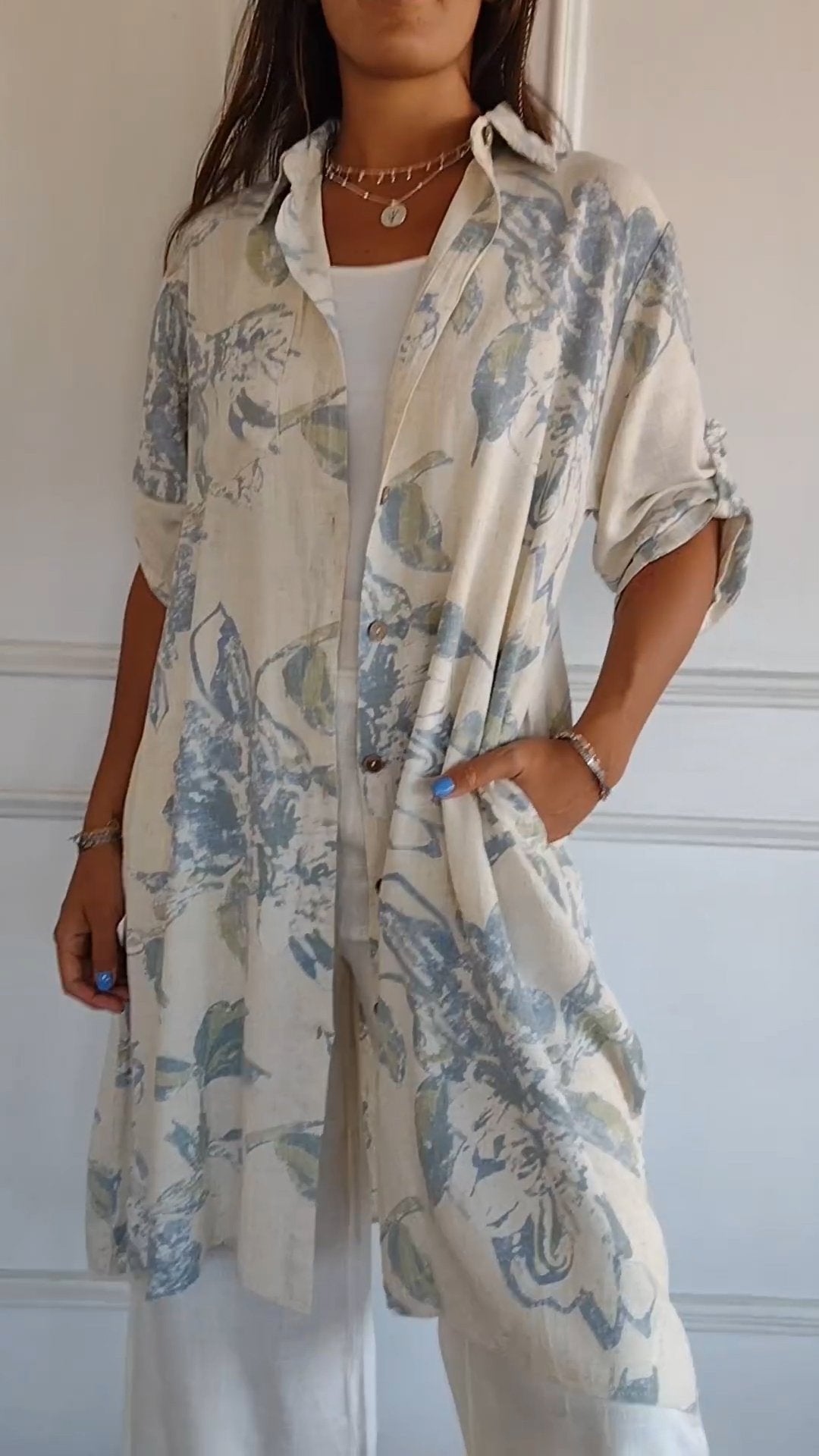Simple Printed Cotton and Linen Dress