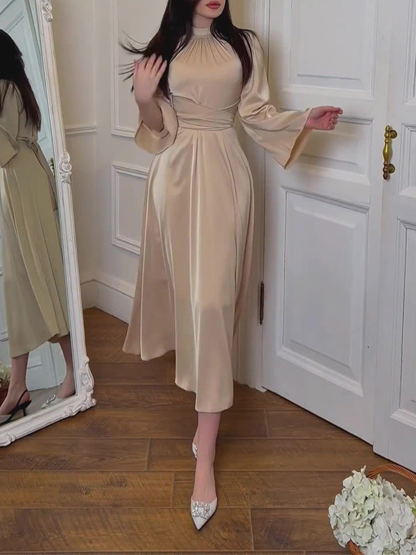 Stylish Elegant Solid Color Lace-up Dress