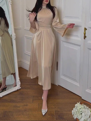 Stylish Elegant Solid Color Lace-up Dress