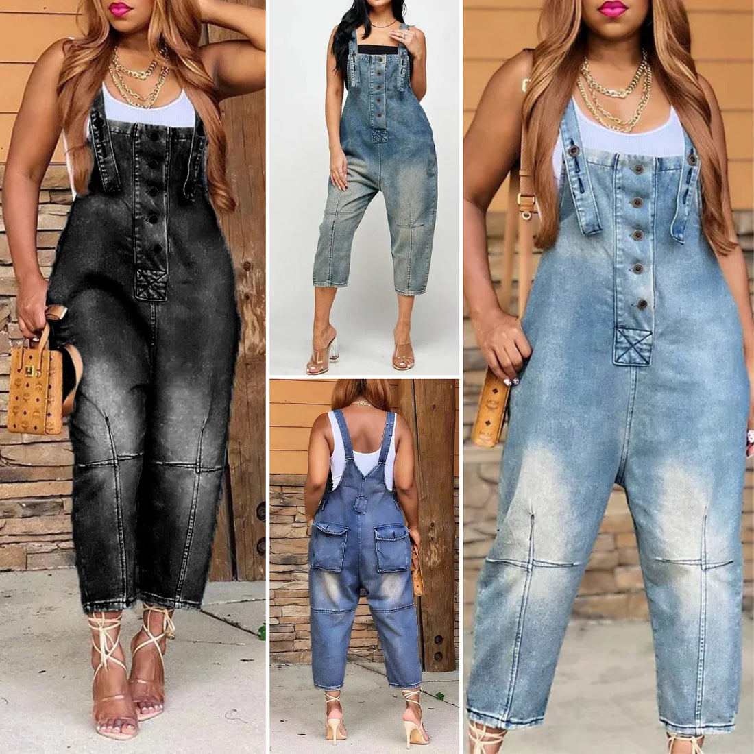 2025 Fashion Casual Designer Style Denim Suspender Jumpsuit