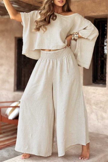 Women's Round Neck Cotton and Linen Casual Suit