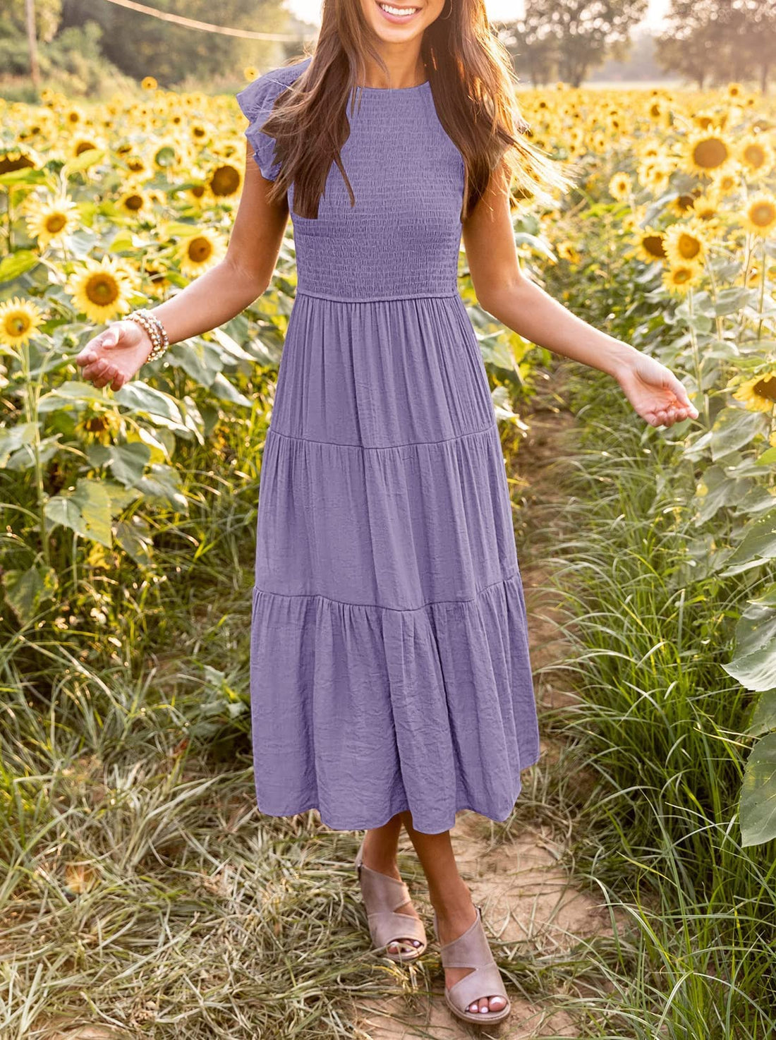 2025 Women's Summer Casual Flutter Short Midi Dress