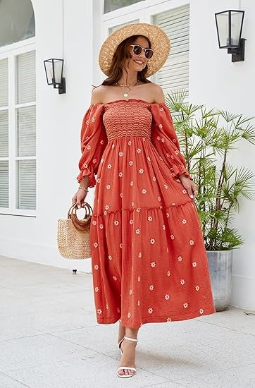 🔥🔥🔥🔥Beach Style Ruffle Swing A-Line Maxi Bohemian Floral Dress