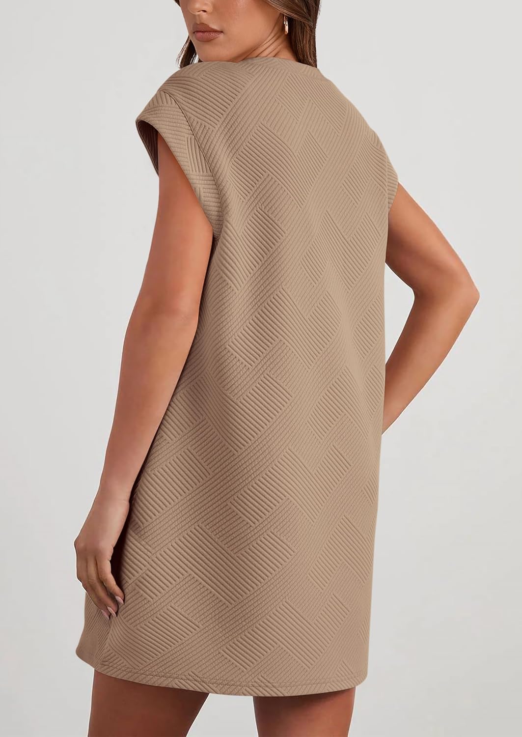 Women's Crew Neck Cap Sleeve Casual Loose Basic Mini Dresses