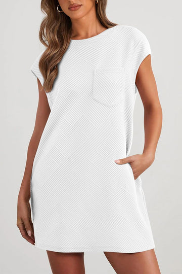 Womens Cap Sleeve Crew Neck Casual Loose Basic Mini Dress